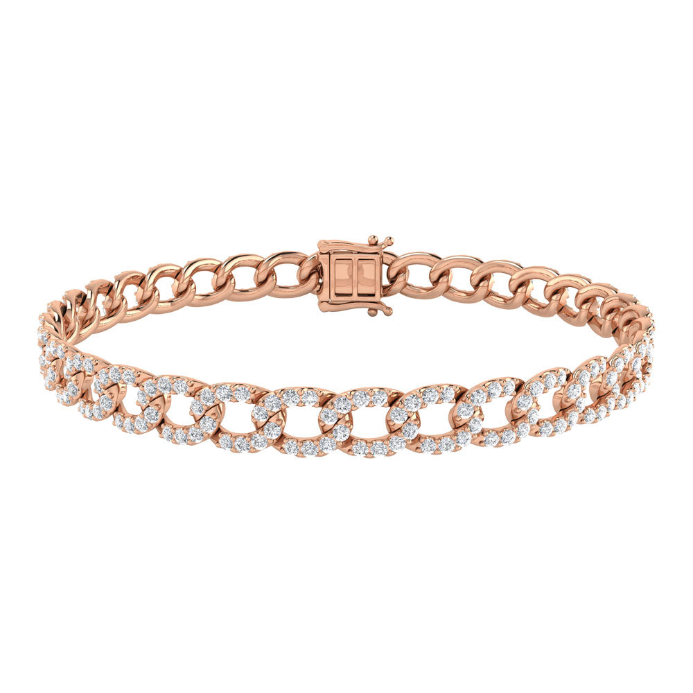 Diamante 3 1/8 Ct.Tw. Pulseras Cubanas en Oro Rosa de 14K