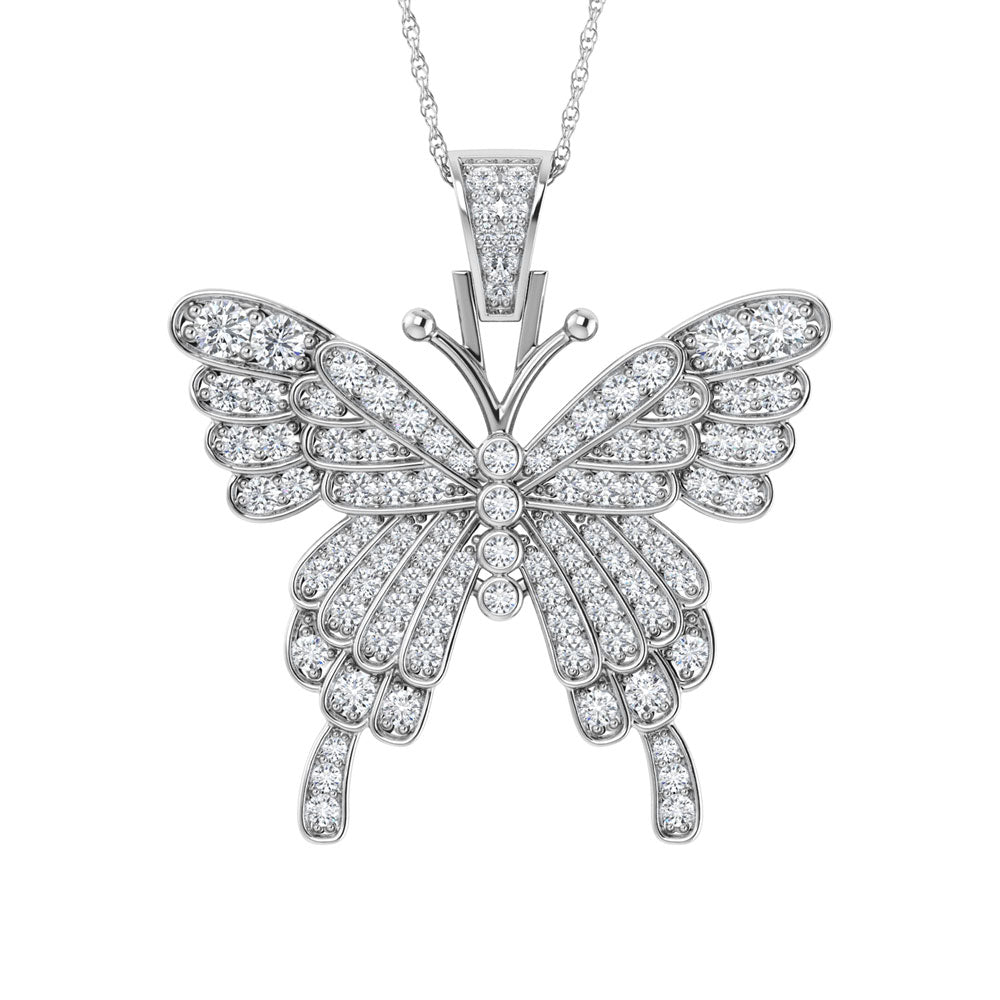 Diamante de 1 qt.Tw. Colgante de mariposa en oro blanco de 10 quilates