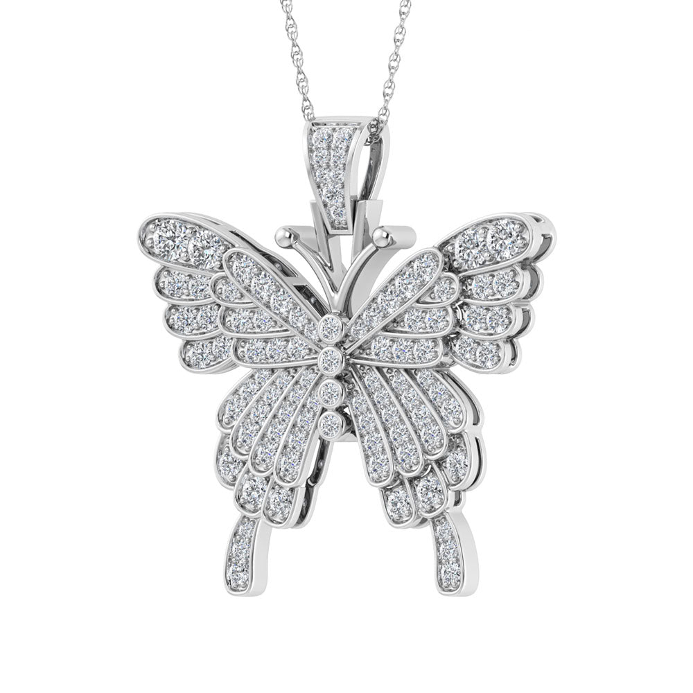 Diamante de 1 qt.Tw. Colgante de mariposa en oro blanco de 10 quilates