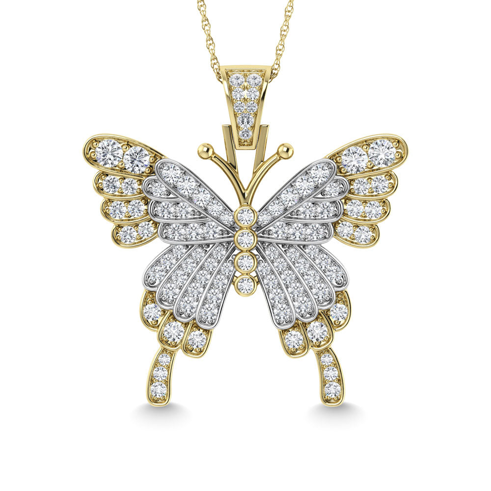 Diamante de 1 qt.Tw. Colgante de mariposa en dos tonos de 10 quilates