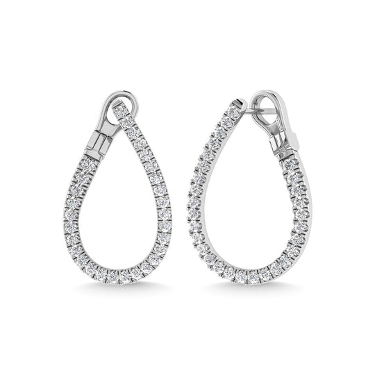 Diamante de 1 qt.Tw. Aretes de aro en oro blanco de 14 k