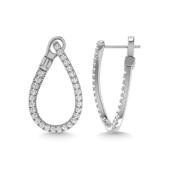 Diamante de 1 qt.Tw. Aretes de aro en oro blanco de 14 k