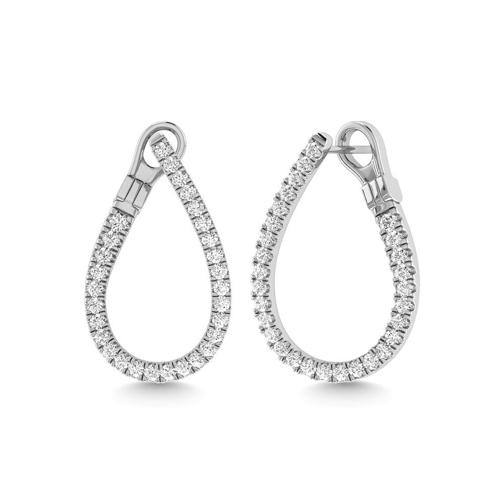 Diamante de 1 qt.Tw. Aretes de aro en oro blanco de 14 k