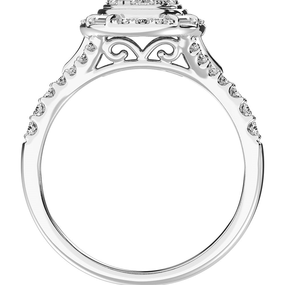 Oro blanco de 14 quilates de 1 qt. total Anillo de compromiso con forma de pera y diamantes