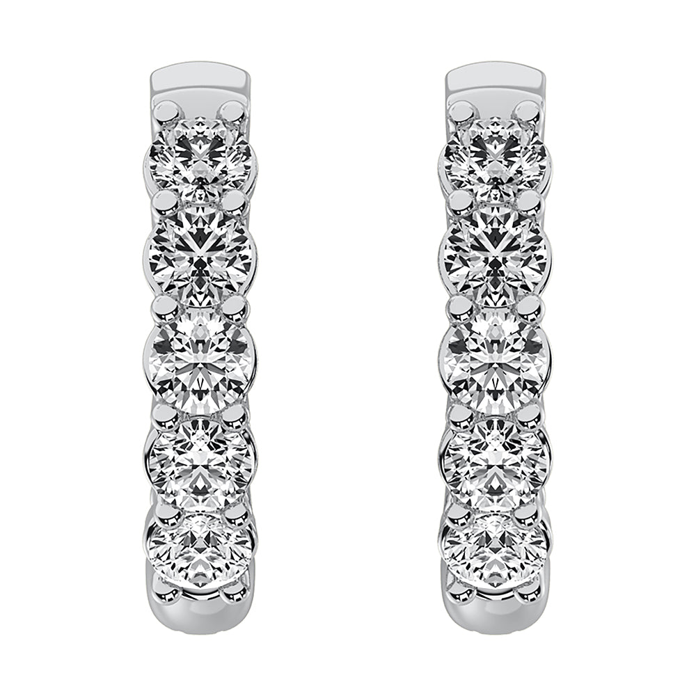 Oro blanco de 14 quilates de 1/2 qt.Tw. Pendientes de aro de diamantes