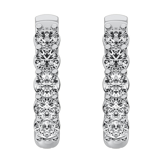 Oro blanco de 14 quilates de 1/2 qt.Tw. Pendientes de aro de diamantes