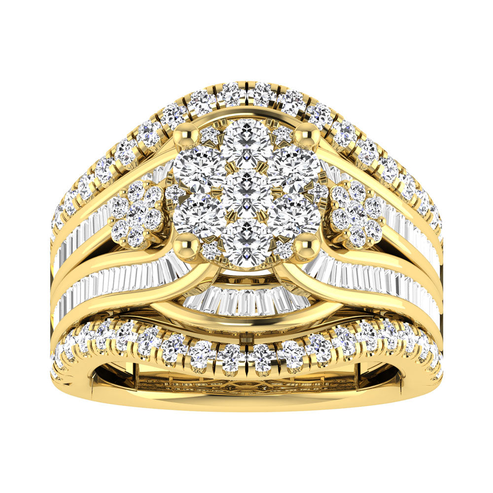 Diamante de 2 qt.Tw. Anillo de compromiso en racimo en oro amarillo de 14 k