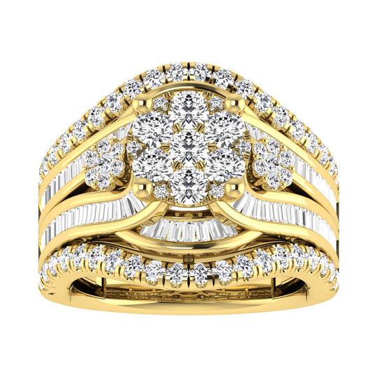 Diamante de 2 qt.Tw. Anillo de compromiso en racimo en oro amarillo de 14 k