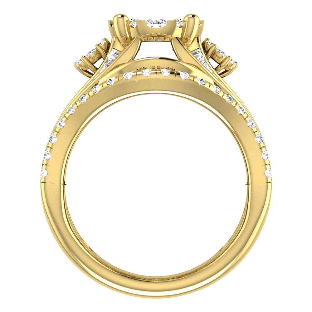 Diamante de 2 qt.Tw. Anillo de compromiso en racimo en oro amarillo de 14 k