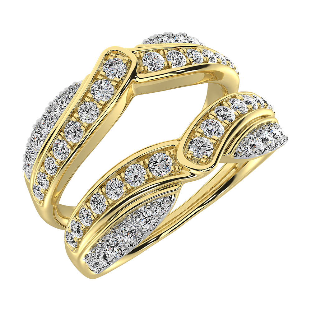 Oro amarillo de 14 quilates de 3/4 quilates total. Anillo protector de diamantes en forma de chevr√≥n con toque de oro blanco