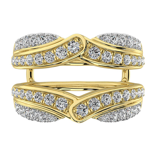 Oro amarillo de 14 quilates de 3/4 quilates total. Anillo protector de diamantes en forma de chevr√≥n con toque de oro blanco