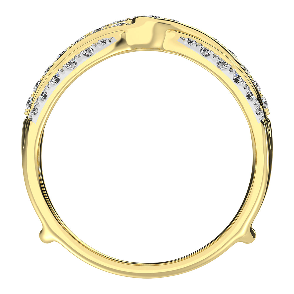 Oro amarillo de 14 quilates de 3/4 quilates total. Anillo protector de diamantes en forma de chevr√≥n con toque de oro blanco