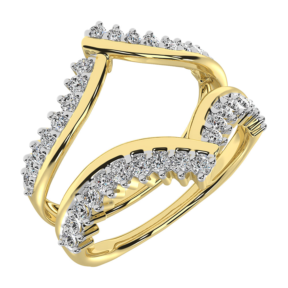 Oro amarillo de 14 quilates de 1/2 qt.Tw. Anillo protector de diamantes en forma de chevr√≥n con toque de oro blanco