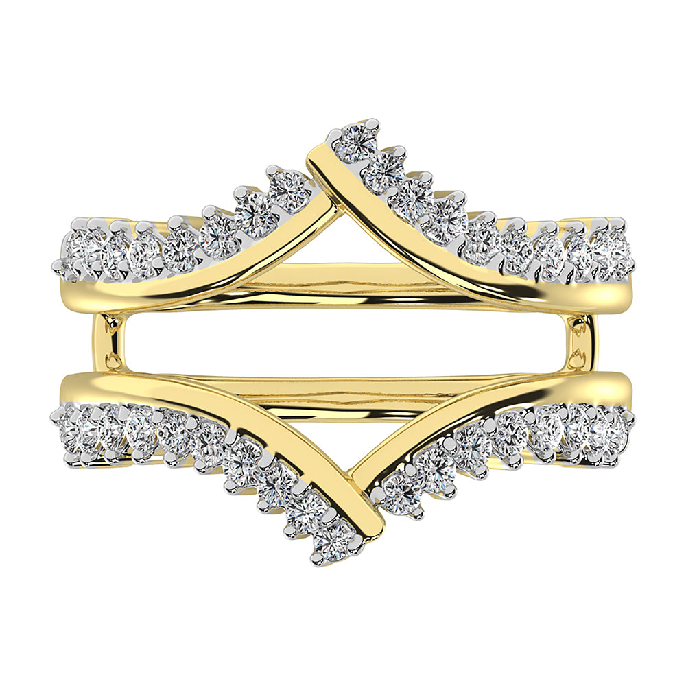 Oro amarillo de 14 quilates de 1/2 qt.Tw. Anillo protector de diamantes en forma de chevr√≥n con toque de oro blanco