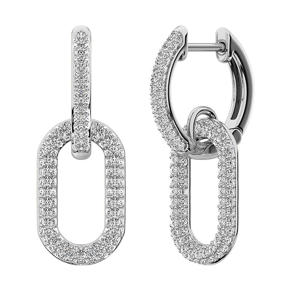 Oro blanco de 14 quilates de 1 qt. total Pendientes de aro de diamantes