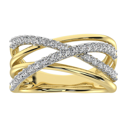 Oro amarillo de 14 quilates de 1/2 qt.Tw. Anillo cruzado de diamantes