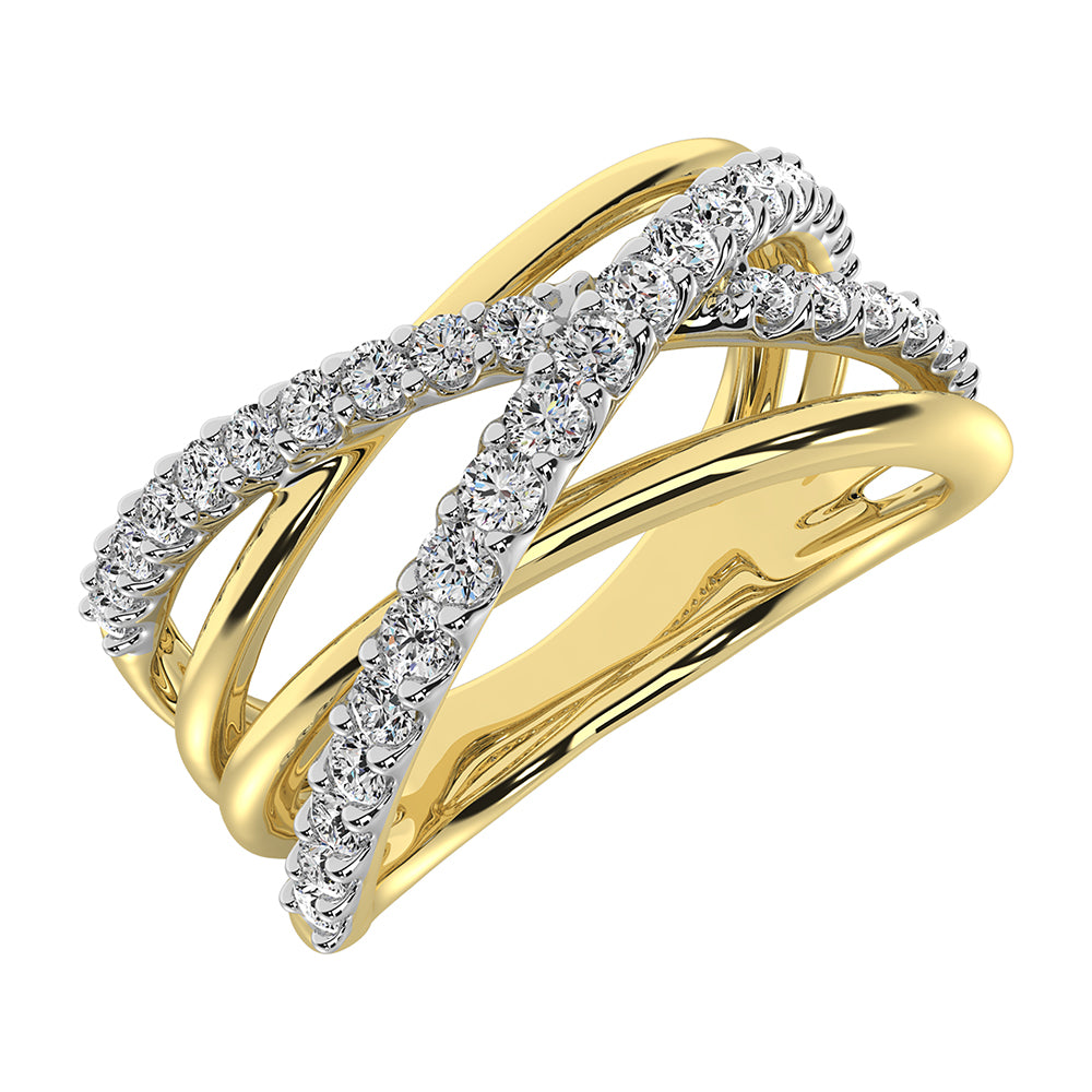 Oro amarillo de 14 quilates de 1/2 qt.Tw. Anillo cruzado de diamantes