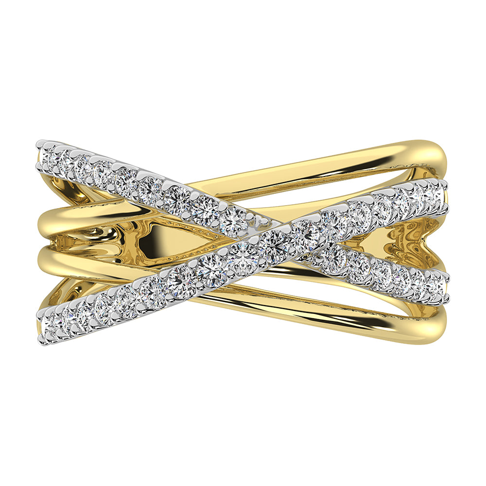 Oro amarillo de 14 quilates de 1/2 qt.Tw. Anillo cruzado de diamantes