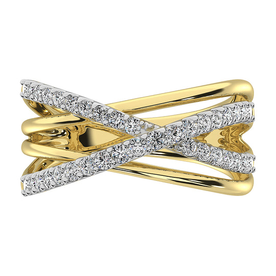 Oro amarillo de 14 quilates de 1/2 qt.Tw. Anillo cruzado de diamantes