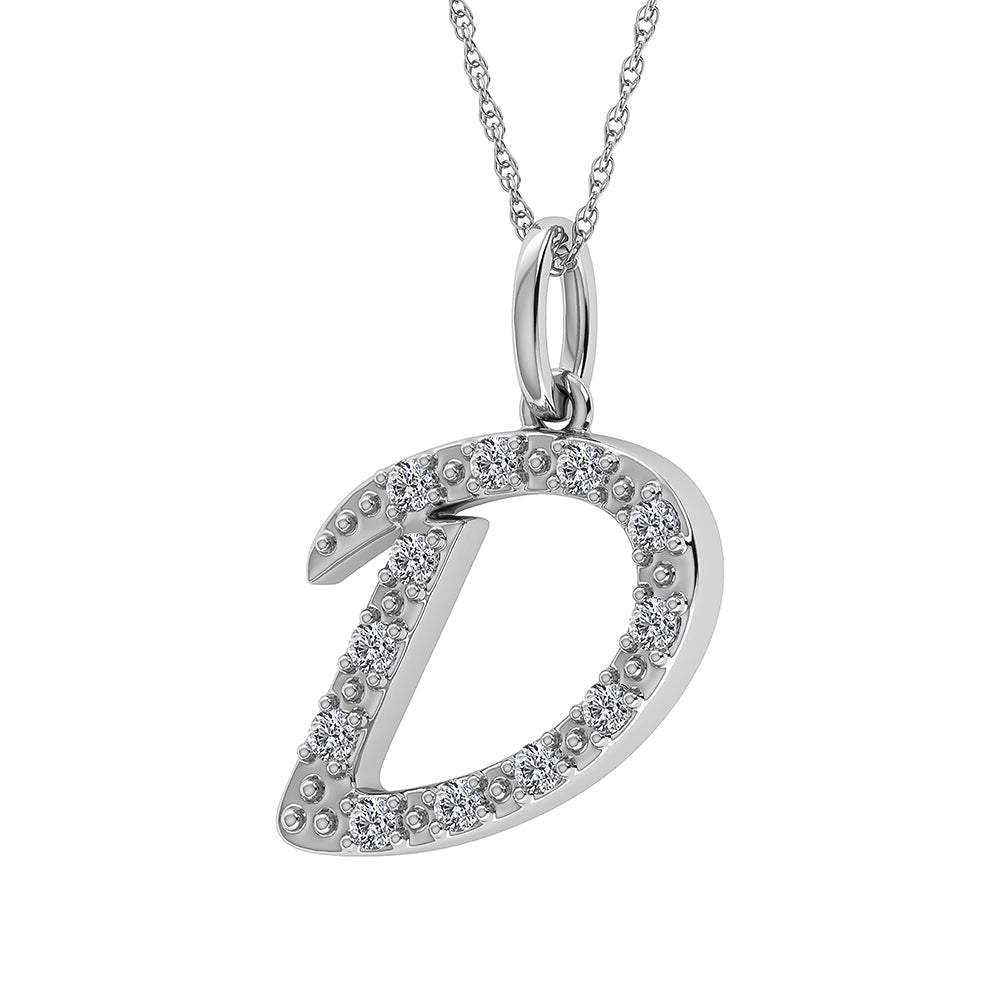 Diamante 1/8 Ct.Tw. Colgante con letra D en oro blanco de 10 quilates