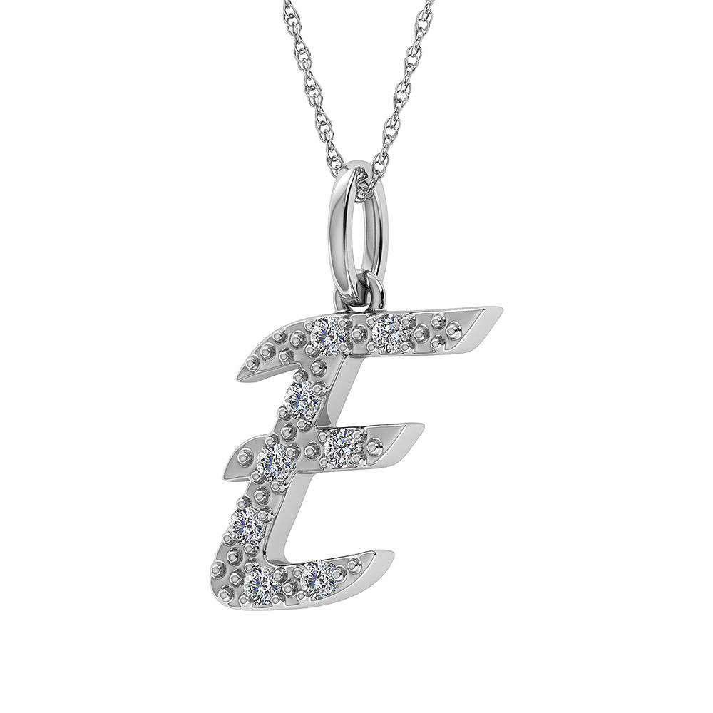 Diamante 1/8 Ct.Tw. Colgante con letra E en oro blanco de 10 quilates