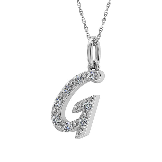 Diamante 1/8 Ct.Tw. Colgante con letra G en oro blanco de 10 quilates