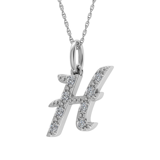 Diamante 1/8 Ct.Tw. Colgante con letra H en oro blanco de 10 quilates