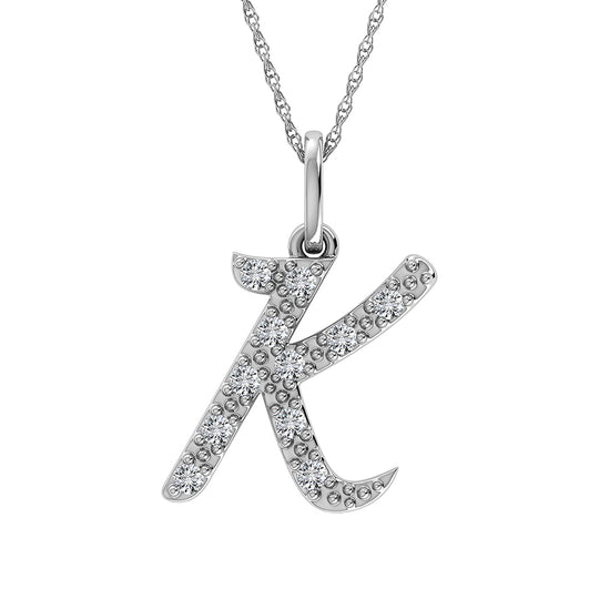 Diamante 1/8 Ct.Tw. Colgante con letra K en oro blanco de 10 quilates