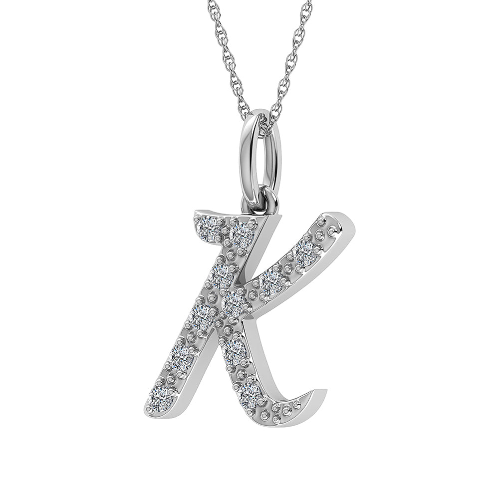 Diamante 1/8 Ct.Tw. Colgante con letra K en oro blanco de 10 quilates