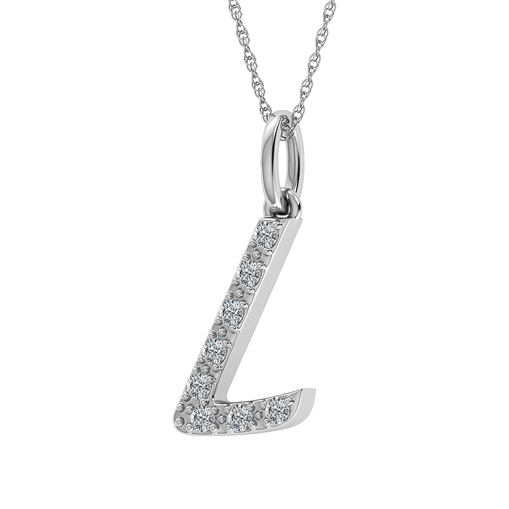 Diamante 1/8 Ct.Tw. Colgante con letra L en oro blanco de 10 quilates