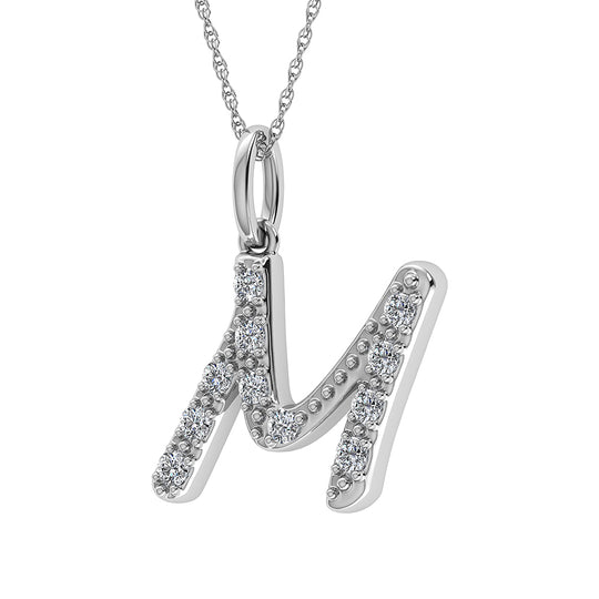 Diamante 1/8 Ct.Tw. Colgante con letra M en oro blanco de 10 quilates