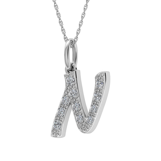 Diamante 1/8 Ct.Tw. Colgante con letra N en oro blanco de 10 quilates