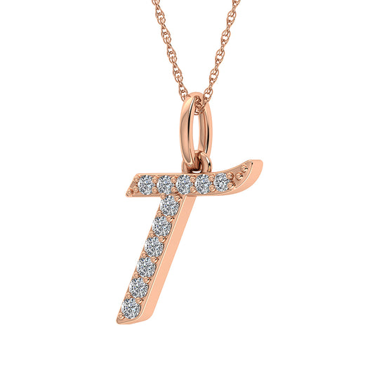 Diamante 1/8 Ct.Tw. Colgante con letra T en oro rosa de 10 quilates