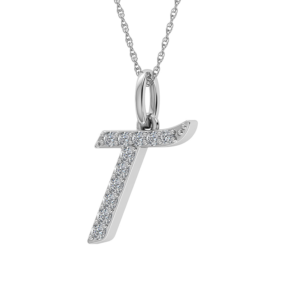 Diamante 1/8 Ct.Tw. Colgante con letra T en oro blanco de 10 quilates