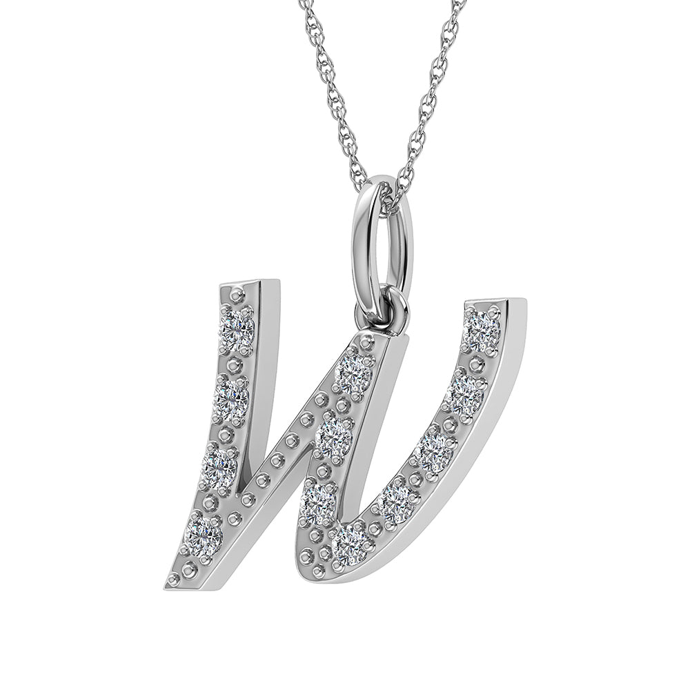 Diamante 1/8 Ct.Tw. Colgante con letra W en oro blanco de 10 quilates