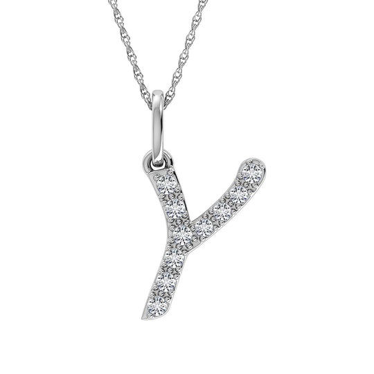 Diamante 1/8 Ct.Tw. Colgante con letra Y en oro blanco de 10 quilates