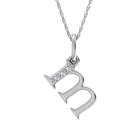 Diamante 1/20 Ct.Tw. Colgante con letra M en oro blanco de 10 quilates