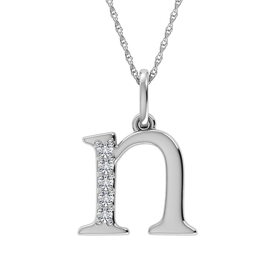 Diamante 1/20 Ct.Tw. Colgante con letra N en oro blanco de 10 quilates