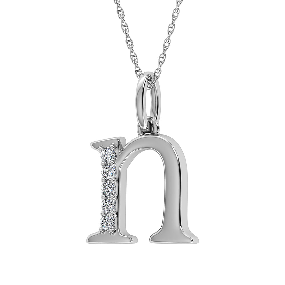 Diamante 1/20 Ct.Tw. Colgante con letra N en oro blanco de 10 quilates