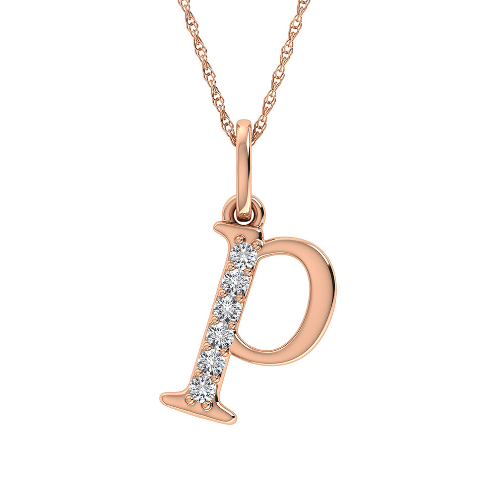 Diamante 1/20 Ct.Tw. Colgante con letra P en oro rosa de 10 quilates