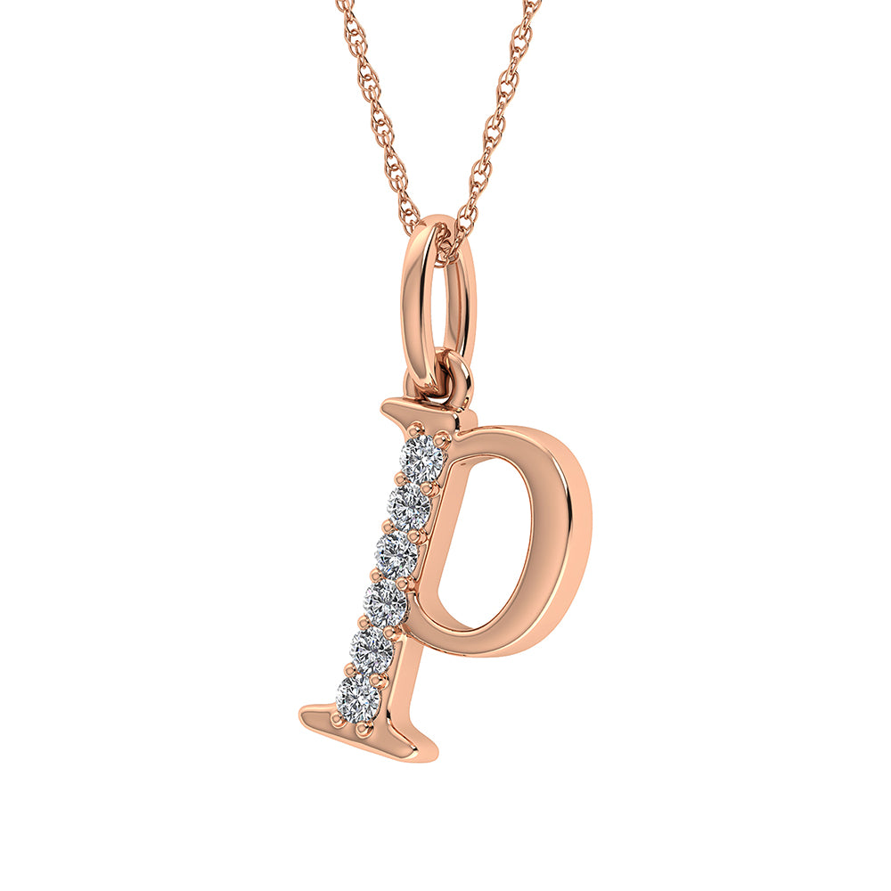 Diamante 1/20 Ct.Tw. Colgante con letra P en oro rosa de 10 quilates