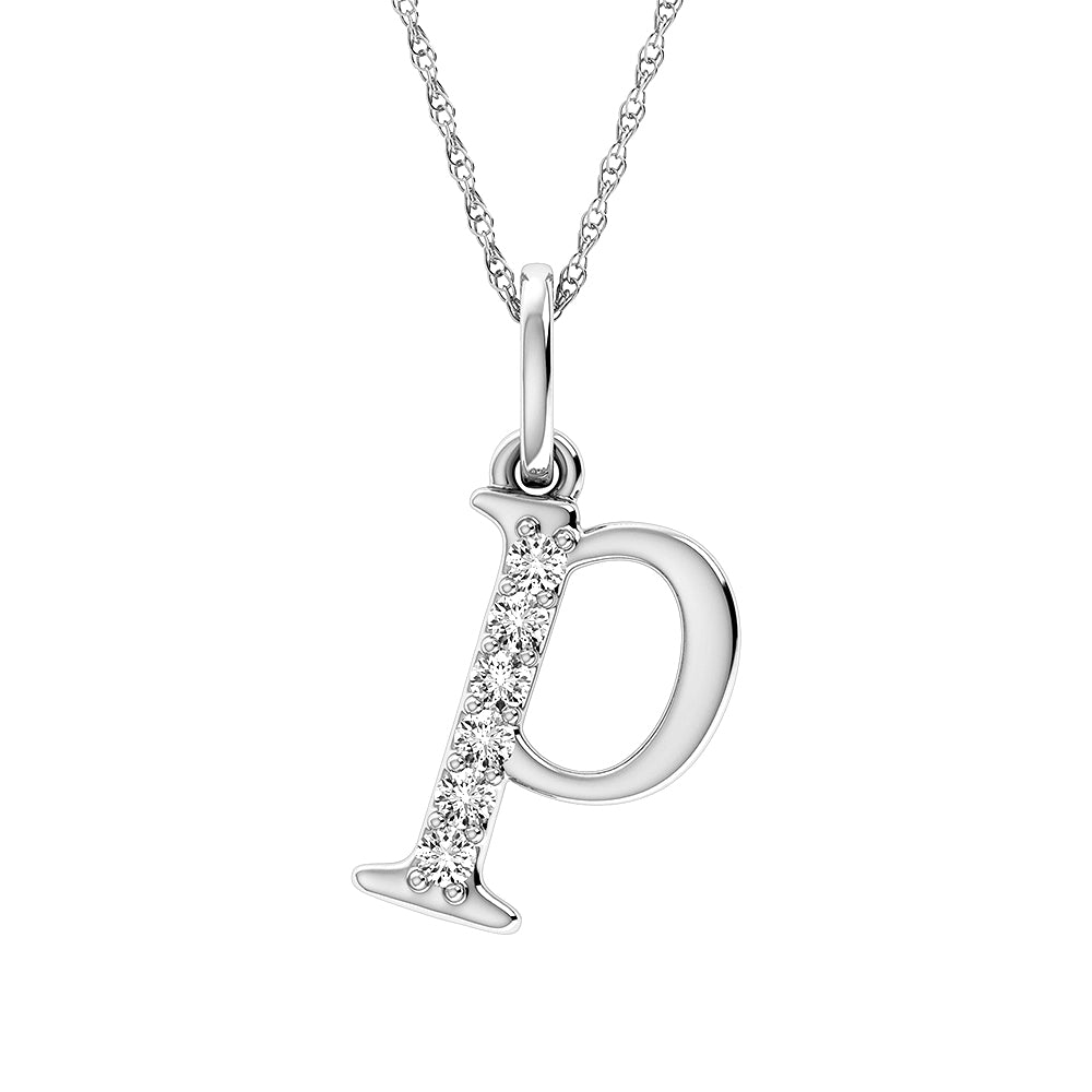 Diamante 1/20 Ct.Tw. Colgante con letra P en oro blanco de 10 quilates