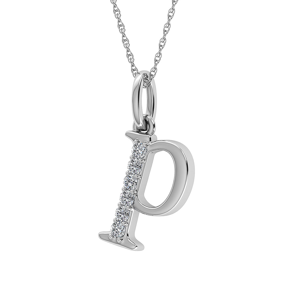 Diamante 1/20 Ct.Tw. Colgante con letra P en oro blanco de 10 quilates