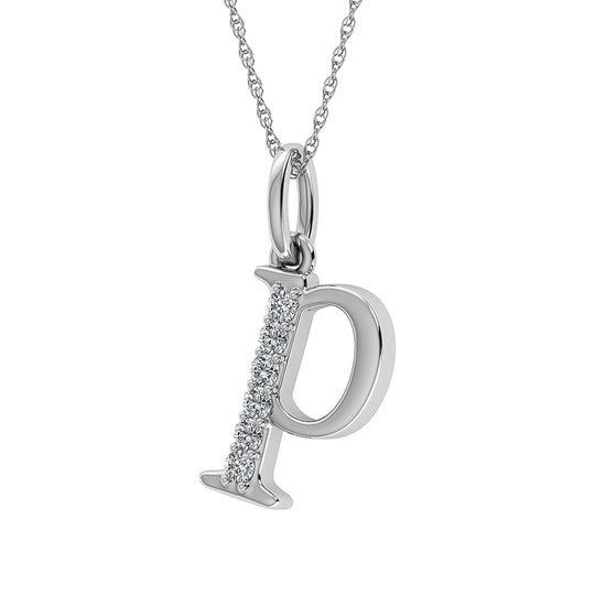 Diamante 1/20 Ct.Tw. Colgante con letra P en oro blanco de 10 quilates