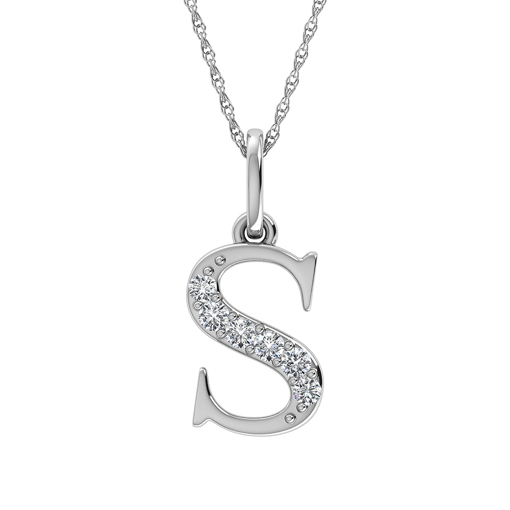 Diamante 1/20 Ct.Tw. Colgante con letra S en oro blanco de 10 quilates