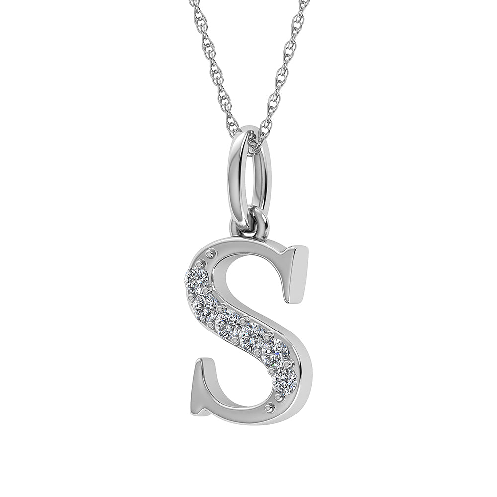 Diamante 1/20 Ct.Tw. Colgante con letra S en oro blanco de 10 quilates