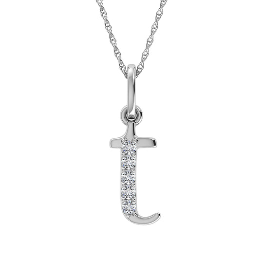 Diamante 1/20 Ct.Tw. Colgante con letra T en oro blanco de 10 quilates