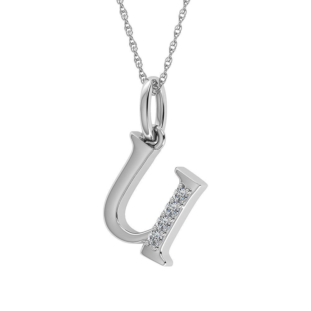 Diamante 1/20 Ct.Tw. Colgante con letra U en oro blanco de 10 quilates