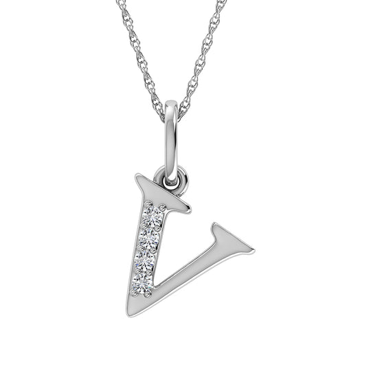 Diamante 1/20 Ct.Tw. Colgante con letra V en oro blanco de 10 quilates