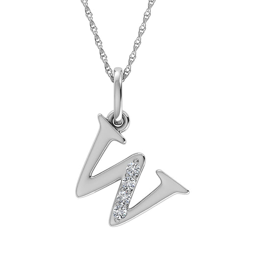 Diamante 1/20 Ct.Tw. Colgante con letra W en oro blanco de 10 quilates